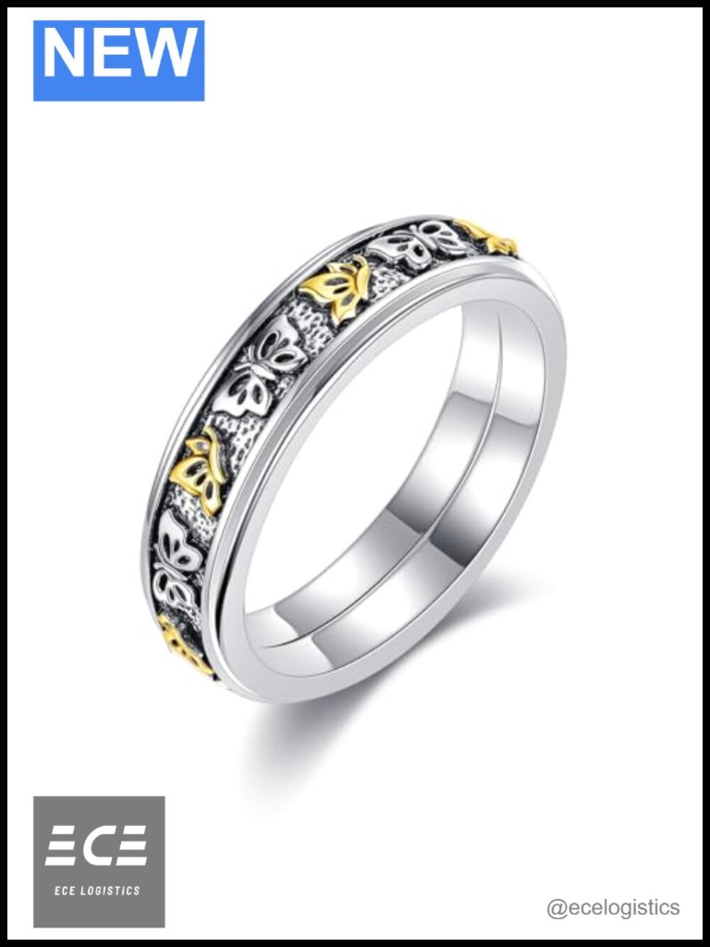 Sterling Silver Butterfly Spinner Fidget Ring Anxiety Relief Band